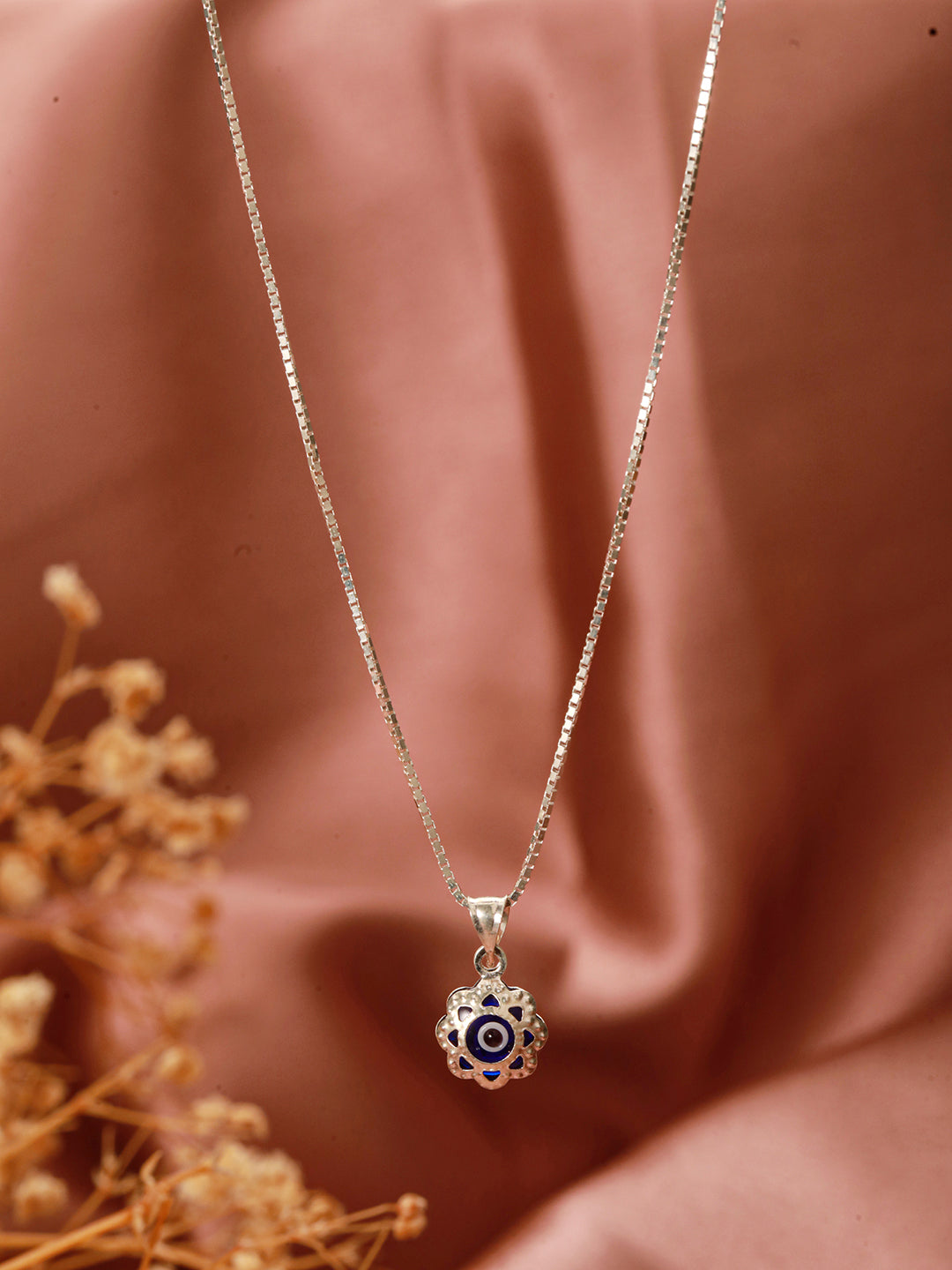 925 Sterling Silver Rhodium Plated Minimal  Evil Eye Locket Pendant Necklace & Chain